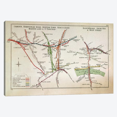 Transport map of London, c.1915  Canvas Print #BMN330} by English School Canvas Artwork