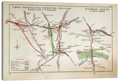 Transport map of London, c.1915  Canvas Art Print - English School