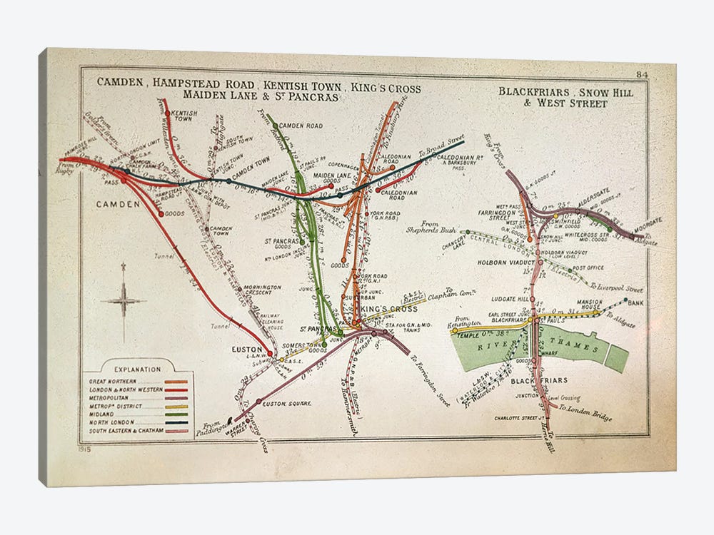 Transport map of London, c.1915  by English School 1-piece Canvas Art