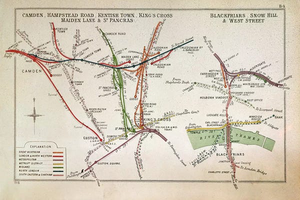 English School: Transport map of London, c.1915  by English School