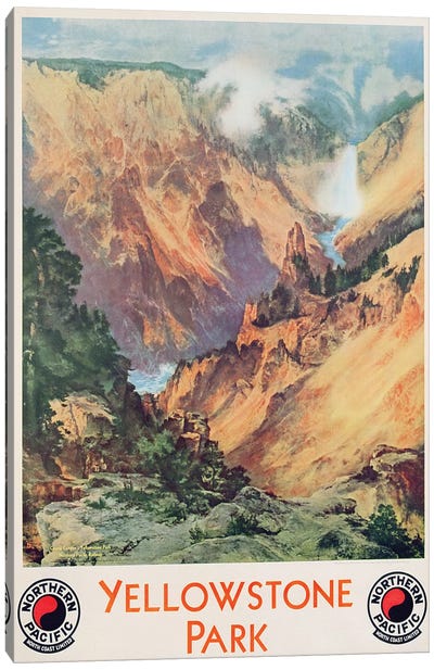 Yellowstone Park, 1934  Canvas Art Print - Waterfall Art