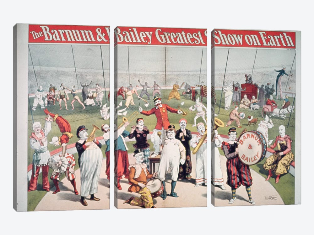 Poster advertising the Barnum and Bailey Greatest Show on Earth  by American School 3-piece Canvas Print