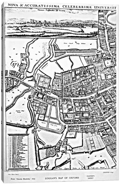 Loggan's map of Oxford, Eastern Sheet, from 'Oxonia Illustrated', published 1675  Canvas Art Print