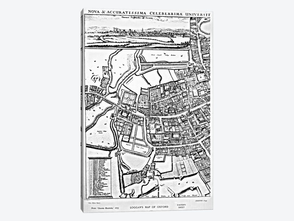 Loggan's map of Oxford, Eastern Sheet, from 'Oxonia Illustrated', published 1675  1-piece Canvas Print