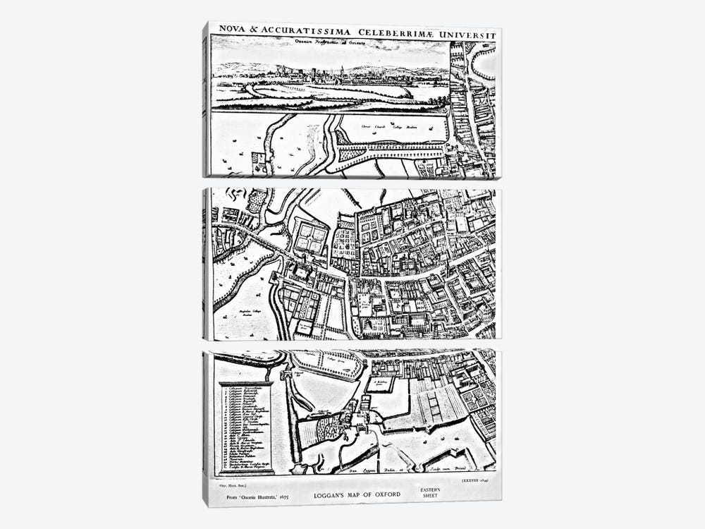 Loggan's map of Oxford, Eastern Sheet, from 'Oxonia Illustrated', published 1675  by David Loggan 3-piece Canvas Art Print