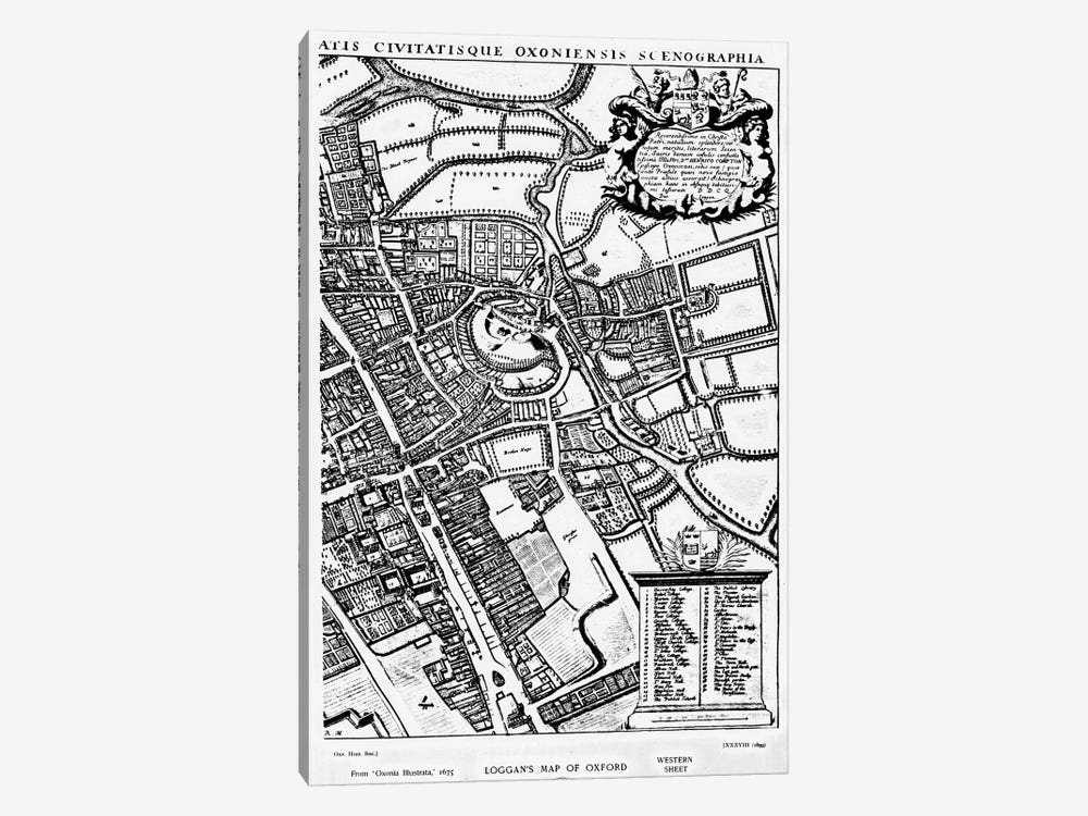 Loggan's map of Oxford, Western Sheet, from 'Oxonia Illustrated', published 1675  by David Loggan 1-piece Canvas Artwork