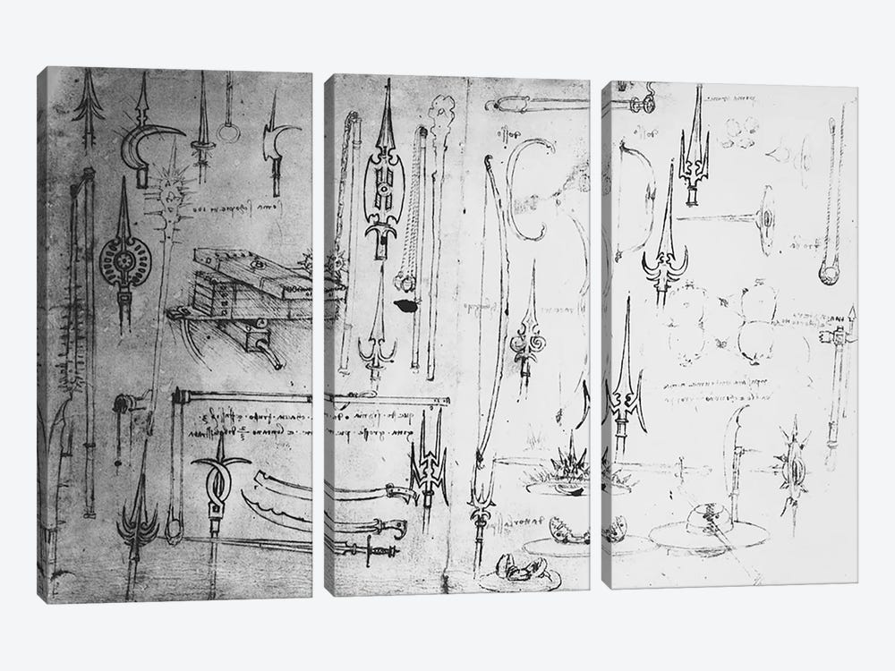 Weapons and shields, c.1487-88  by Leonardo da Vinci 3-piece Canvas Wall Art