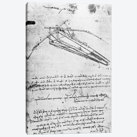 Design for a flying machine, folio 74v 143, c.1488  Canvas Print #BMN3345} by Leonardo da Vinci Canvas Art Print