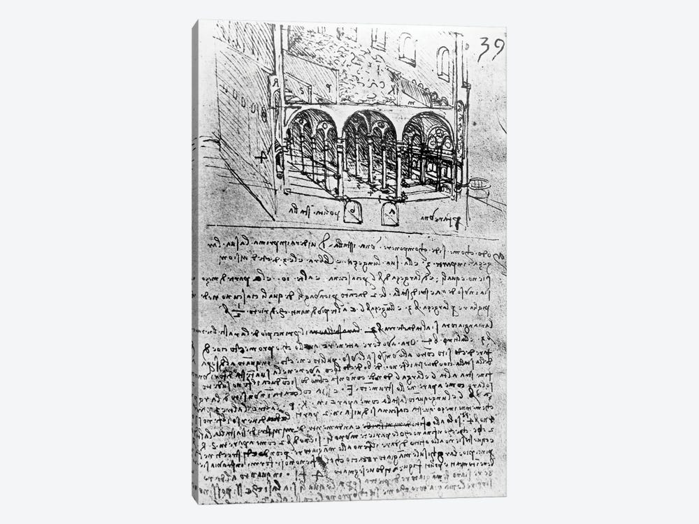 Studies for stables, Folio 39r, from Paris Manuscript B 2173, 1487-90  1-piece Canvas Artwork
