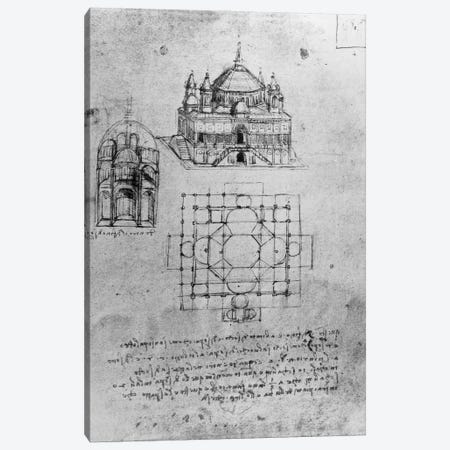 Design for a church, fol. 4r  Canvas Print #BMN3350} by Leonardo da Vinci Canvas Art Print