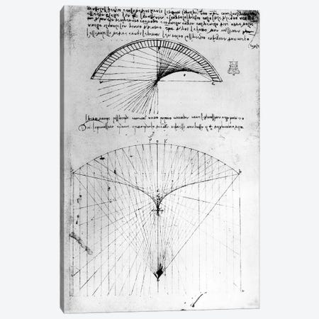 Studies of concave mirrors of constant and parabolic curvatures, from the Codex Arundel, 1490s-1518  Canvas Print #BMN3353} by Leonardo da Vinci Art Print
