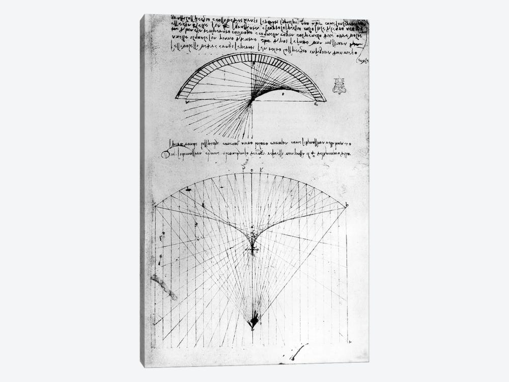 Studies of concave mirrors of constant and parabolic curvatures, from the Codex Arundel, 1490s-1518  by Leonardo da Vinci 1-piece Canvas Print