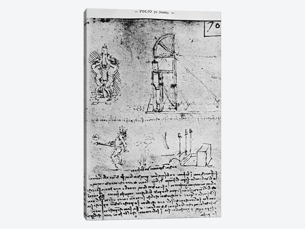 Suggestions on how to construct a bastion at night, fol. 70r from Paris Manuscript B, 1488-90  by Leonardo da Vinci 1-piece Canvas Art Print