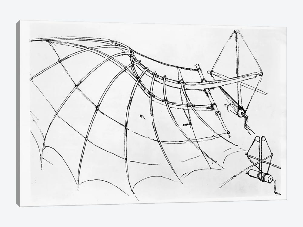 Diagram of a mechanical wing, manuscript B, 1488-89  1-piece Canvas Art Print