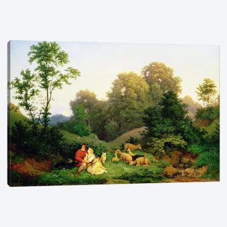Shepherd and Shepherdess in a German landscape, 1844  Canvas Print #BMN3367} by Ludwig Adrian Richter Canvas Art Print