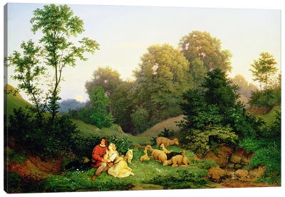 Shepherd and Shepherdess in a German landscape, 1844  Canvas Art Print
