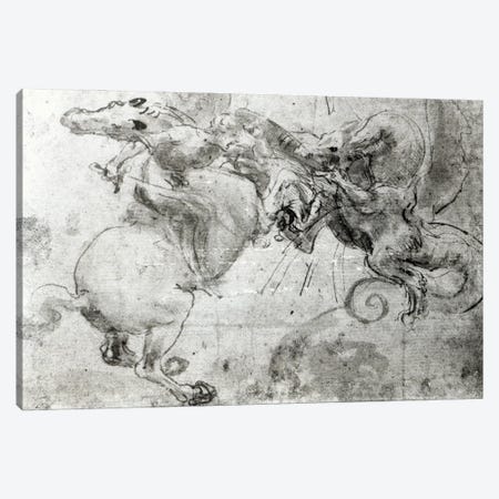Battle between a Rider and a Dragon, c.1482  Canvas Print #BMN3373} by Leonardo da Vinci Art Print