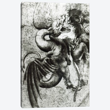 Fight between a Dragon and a Lion  Canvas Print #BMN3375} by Leonardo da Vinci Canvas Artwork