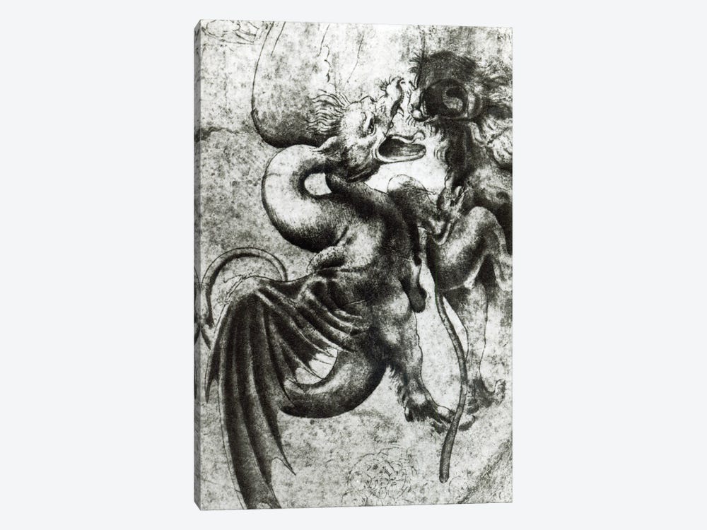 Fight between a Dragon and a Lion  1-piece Art Print