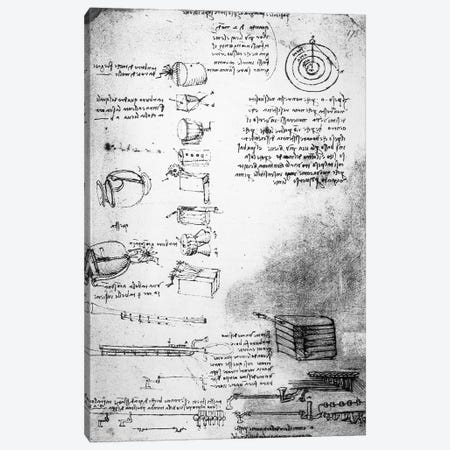 Facsimile of a page from the Codex Arundel, 1490s-1518  Canvas Print #BMN3379} by Leonardo da Vinci Canvas Art Print