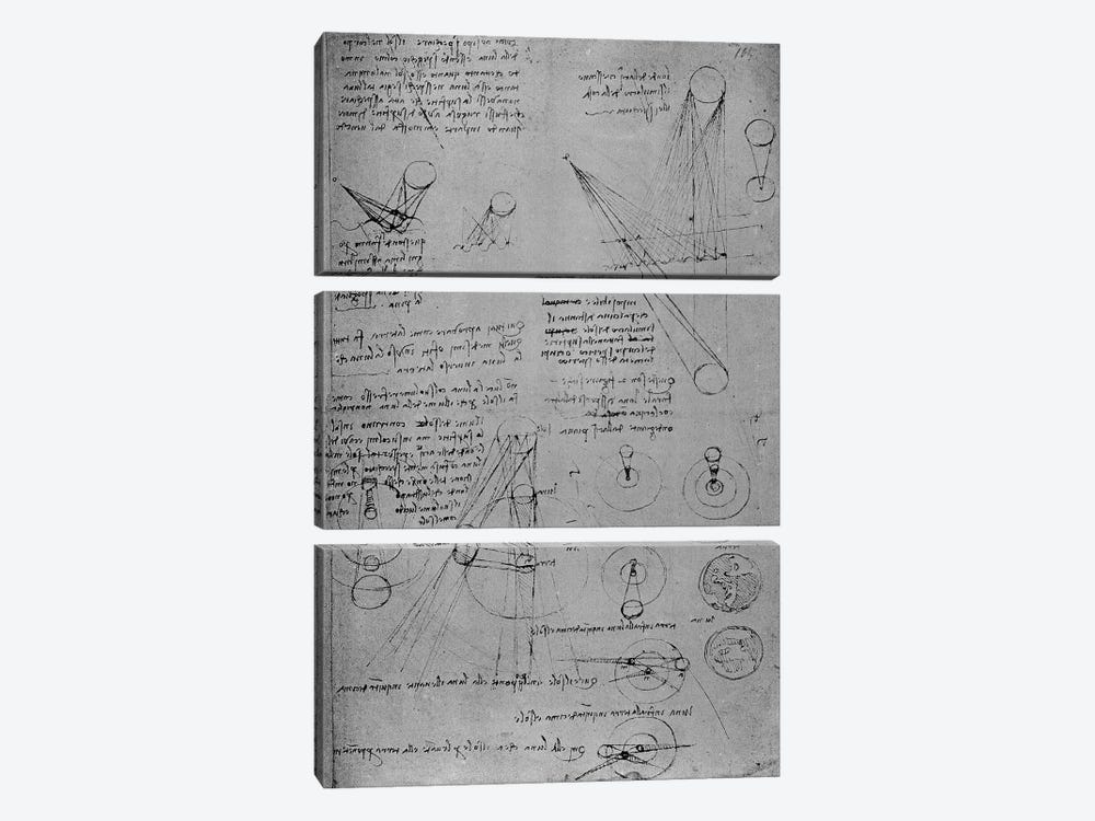 Astronomical diagrams, from the Codex Leicester, 1508-12  by Leonardo da Vinci 3-piece Canvas Artwork