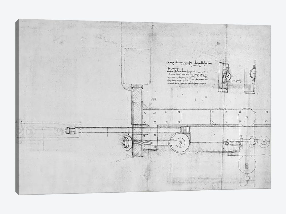 Diagram of a Mechanical Bolt  by Leonardo da Vinci 1-piece Canvas Print