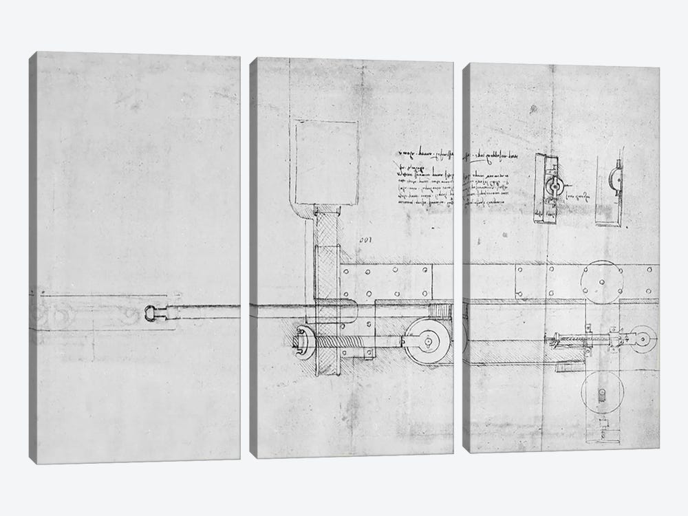 Diagram of a Mechanical Bolt  by Leonardo da Vinci 3-piece Art Print