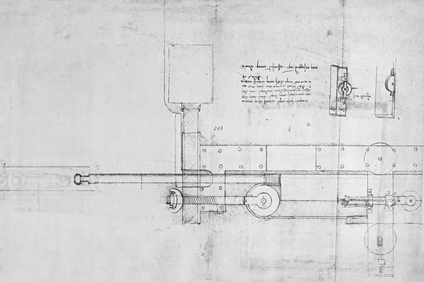 Leonardo da Vinci: Diagram of a Mechanical Bolt  by Leonardo da Vinci