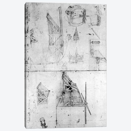 Machinery designs, fol. 394v  Canvas Print #BMN3392} by Leonardo da Vinci Canvas Art Print