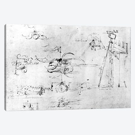 Weaponry designs, fol. 40v-a  Canvas Print #BMN3393} by Leonardo da Vinci Canvas Print