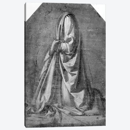 Drapery study for a kneeling figure seen in three-quarter profile to the left, c.1475  Canvas Print #BMN3407} by Leonardo da Vinci Canvas Artwork