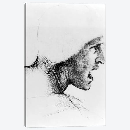 Study for the head of a soldier in 'The Battle of Anghiari', c.1504-05  Canvas Print #BMN3408} by Leonardo da Vinci Canvas Art Print