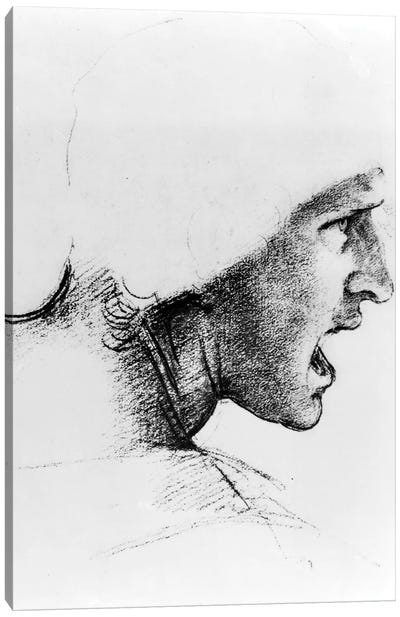 Study for the head of a soldier in 'The Battle of Anghiari', c.1504-05  Canvas Art Print - Leonardo da Vinci