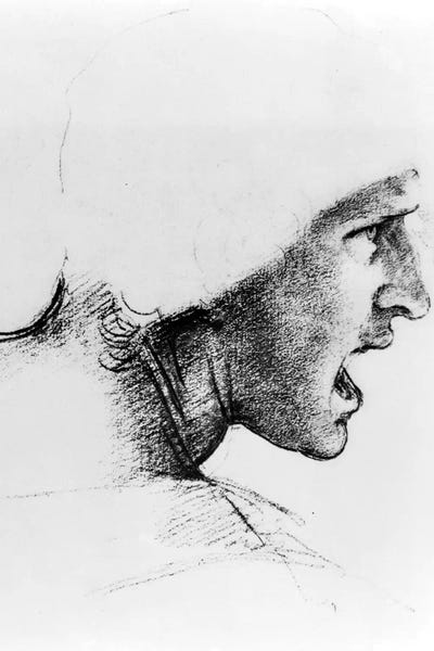 Renaissance: Study for the head of a soldier in 'The Battle of Anghiari', c.1504-05  by Leonardo da Vinci