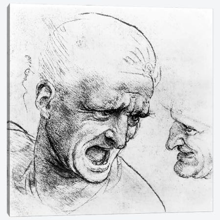 Studies for the heads of two soldiers in 'The Battle of Anghiari', c.1504-05  Canvas Print #BMN3409} by Leonardo da Vinci Art Print