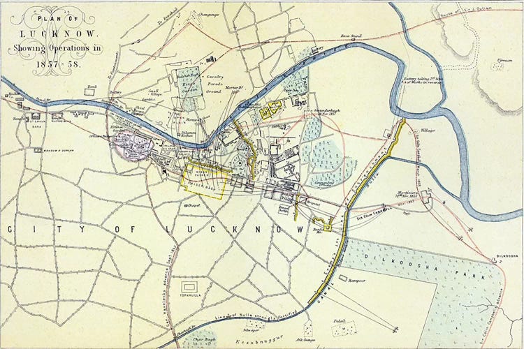 Plan of Lucknow showing Operations in 1857-58, pub. by William Mackenzie, c.1860 