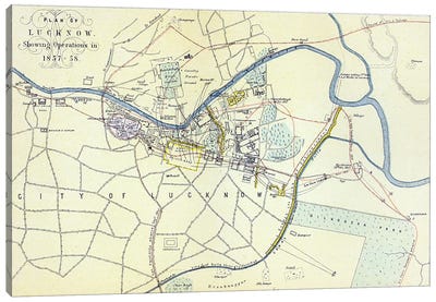 Plan of Lucknow showing Operations in 1857-58, pub. by William Mackenzie, c.1860  Canvas Art Print