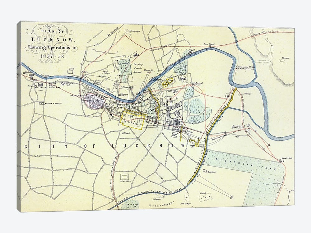 Plan of Lucknow showing Operations in 1857-58, pub. by William Mackenzie, c.1860  by English School 1-piece Canvas Wall Art