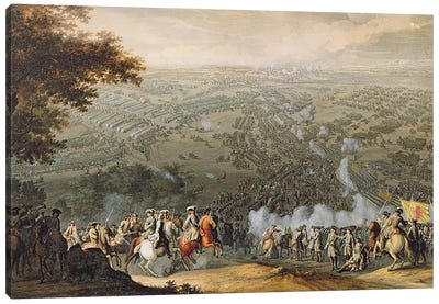The Battle of Poltava, engraved by one of the Nicolas Larmessin family, 1709  Canvas Art Print