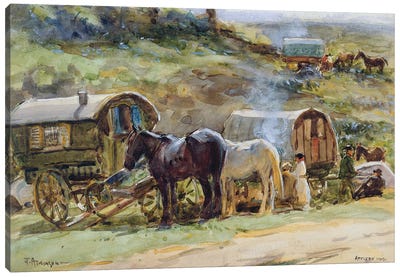 Gypsy Encampment, Appleby, 1919  Canvas Art Print - Carriages & Wagons