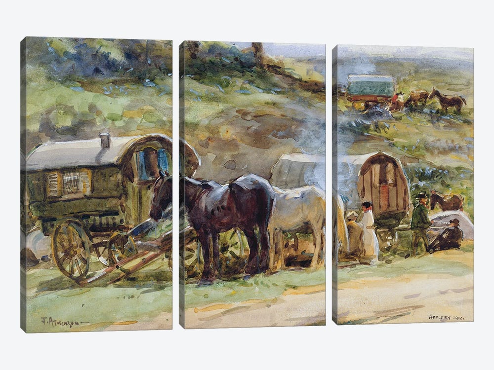 Gypsy Encampment, Appleby, 1919  by John Atkinson 3-piece Canvas Print