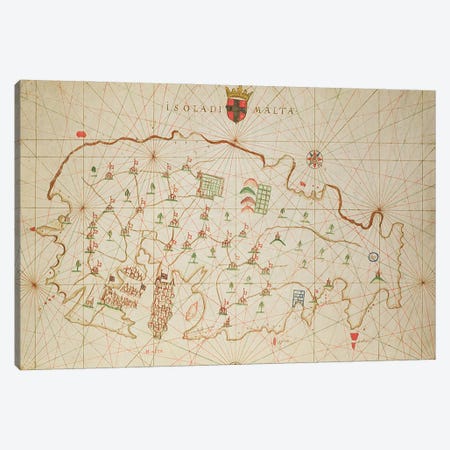 The Island of Malta, from a nautical atlas, 1646  Canvas Print #BMN3487} by Italian School Canvas Artwork