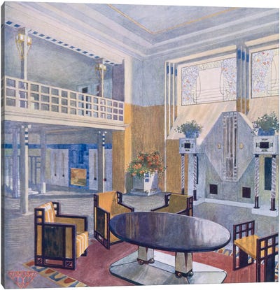 Viennese project from a hall in Modernist style. Prutscher O, Geyling R & Vollmer H. Early 1900s Canvas Art Print