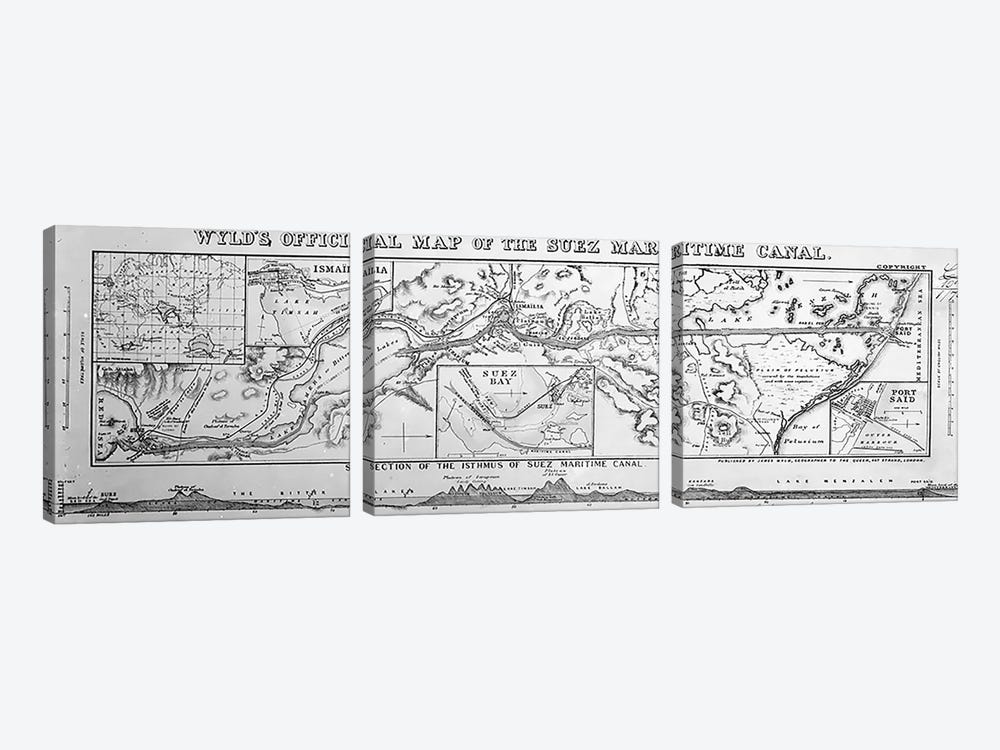 Wyld's Official Map of the Suez Maritime Canal, 1869  by James the Younger Wyld 3-piece Art Print