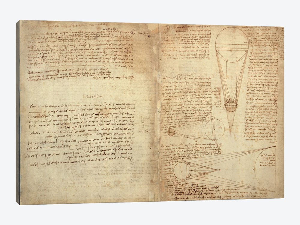 Studies of the Illumination of the Moon, A page from the Codex Leicester, 1508-12  by Leonardo da Vinci 1-piece Canvas Artwork