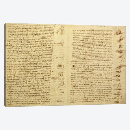A page from the Codex Leicester, 1508-12  Canvas Print #BMN3530} by Leonardo da Vinci Canvas Print