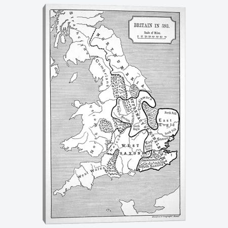 Map of Britain in 593, printed by Stanford's Geographical Establishment  Canvas Print #BMN3542} by English School Canvas Artwork