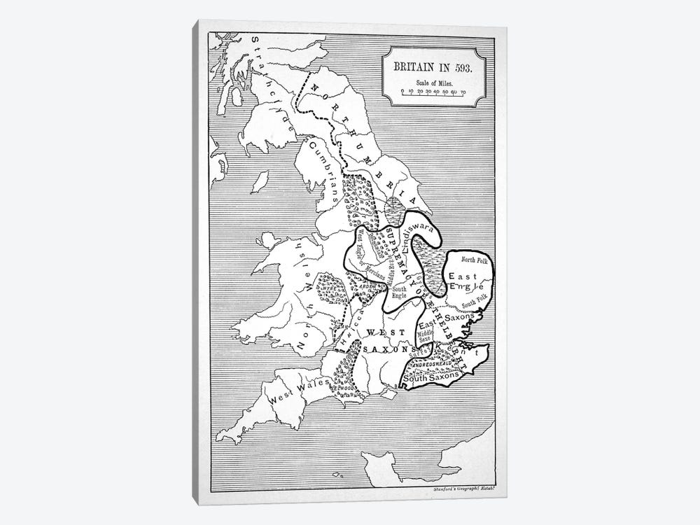 Map of Britain in 593, printed by Stanford's Geographical Establishment  1-piece Canvas Print