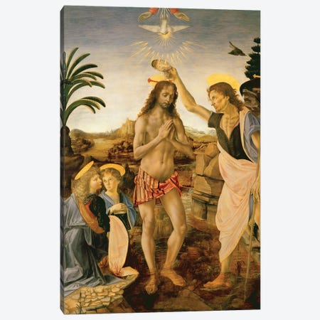The Baptism of Christ by John the Baptist, c.1475  Canvas Print #BMN3583} by Andrea del Verrocchio Canvas Art