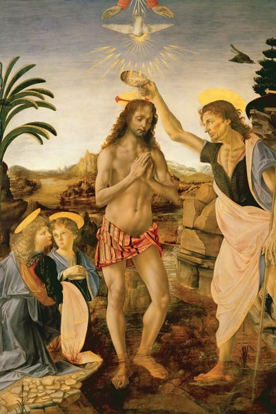 Renaissance: The Baptism of Christ by John the Baptist, c.1475  by Andrea del Verrocchio